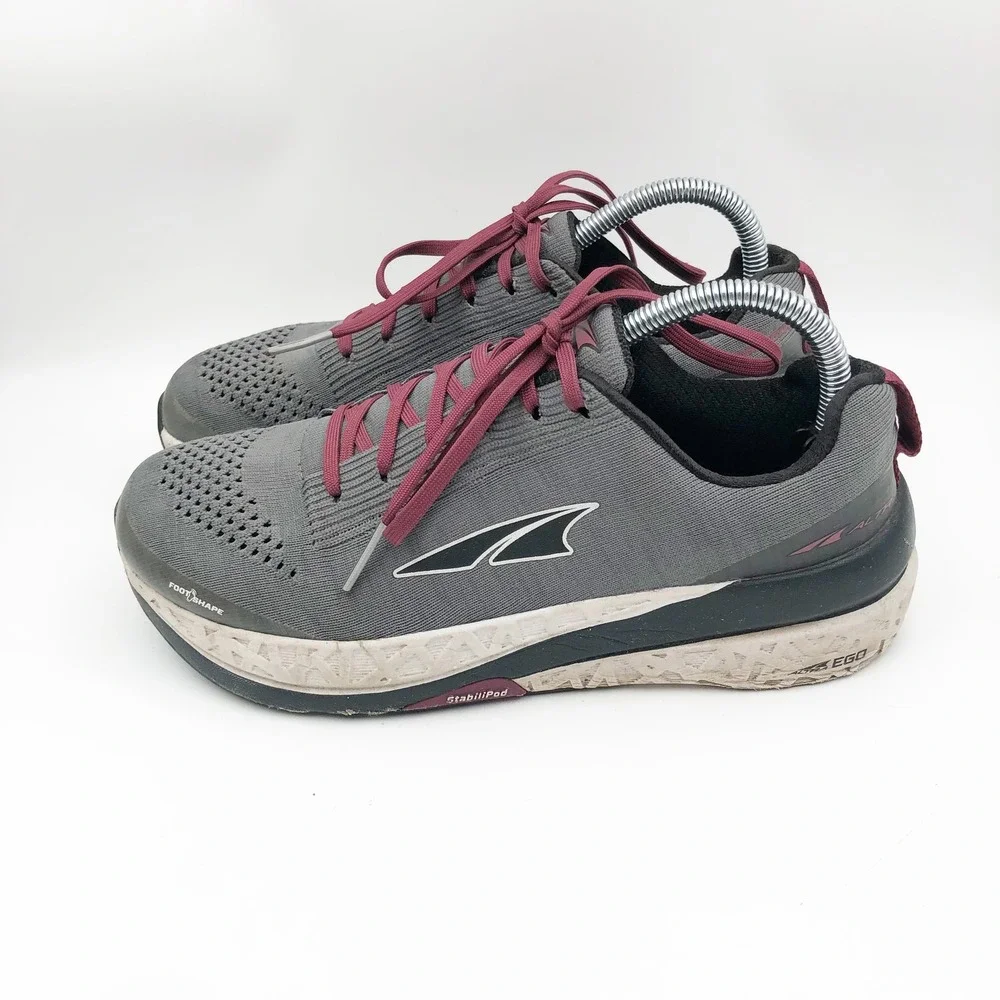 Altra Shoes Womens 8.5 Paradigm 4.5 Gray Maroon Running Foot Shape Zero Drop